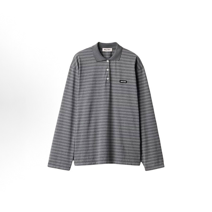 9A+ quality miu miu striped long-sleeve polo shirt